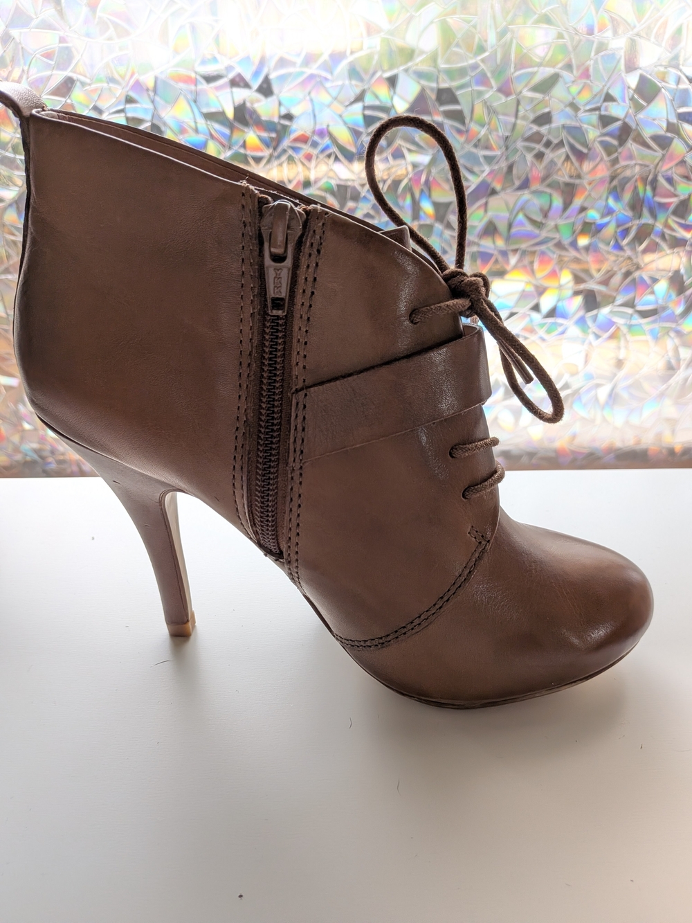 Aldo Brown Lace-Up High-Heel Ankle Bootie